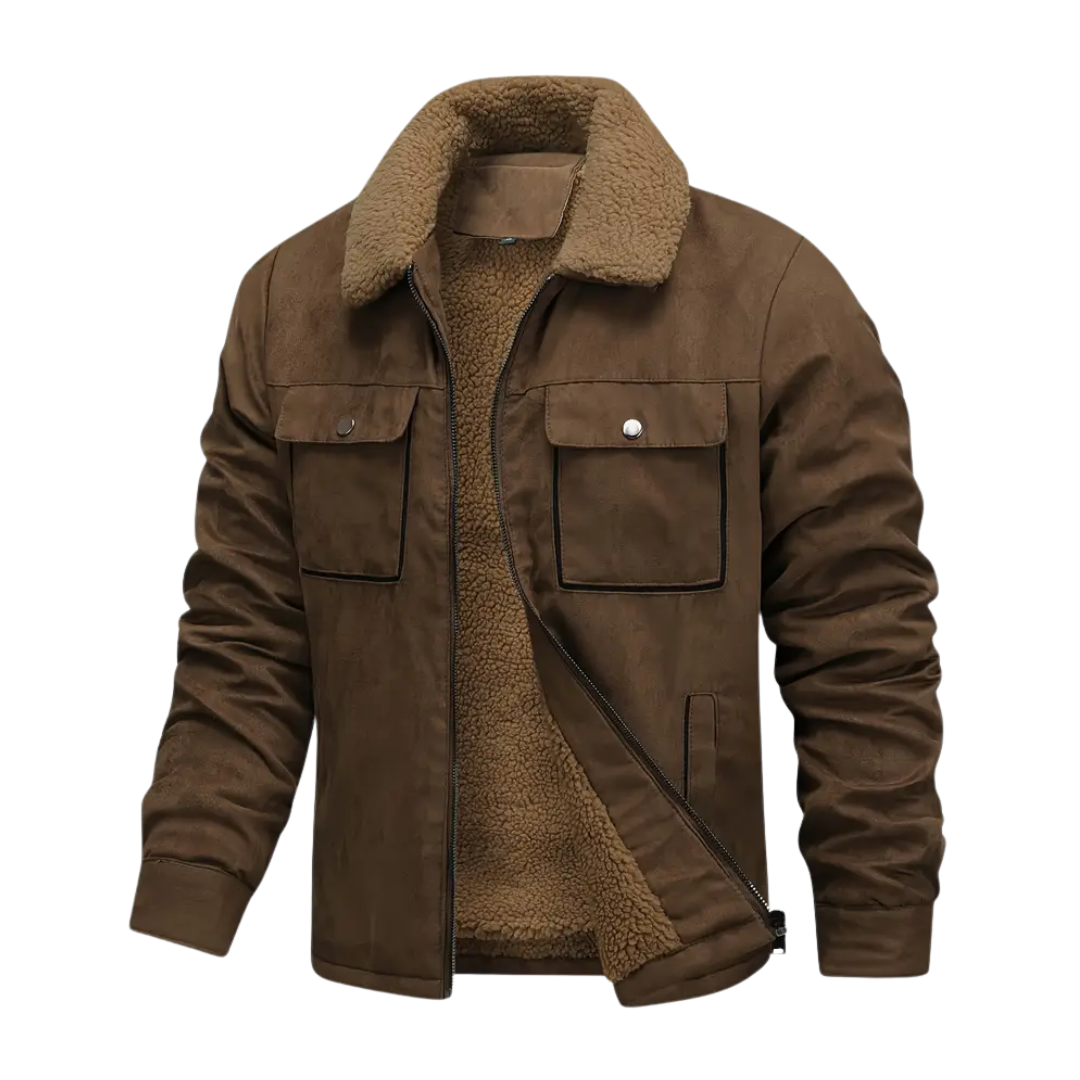Mens Outdoor Jacket Teddy Fleece Lined Lapel Collar