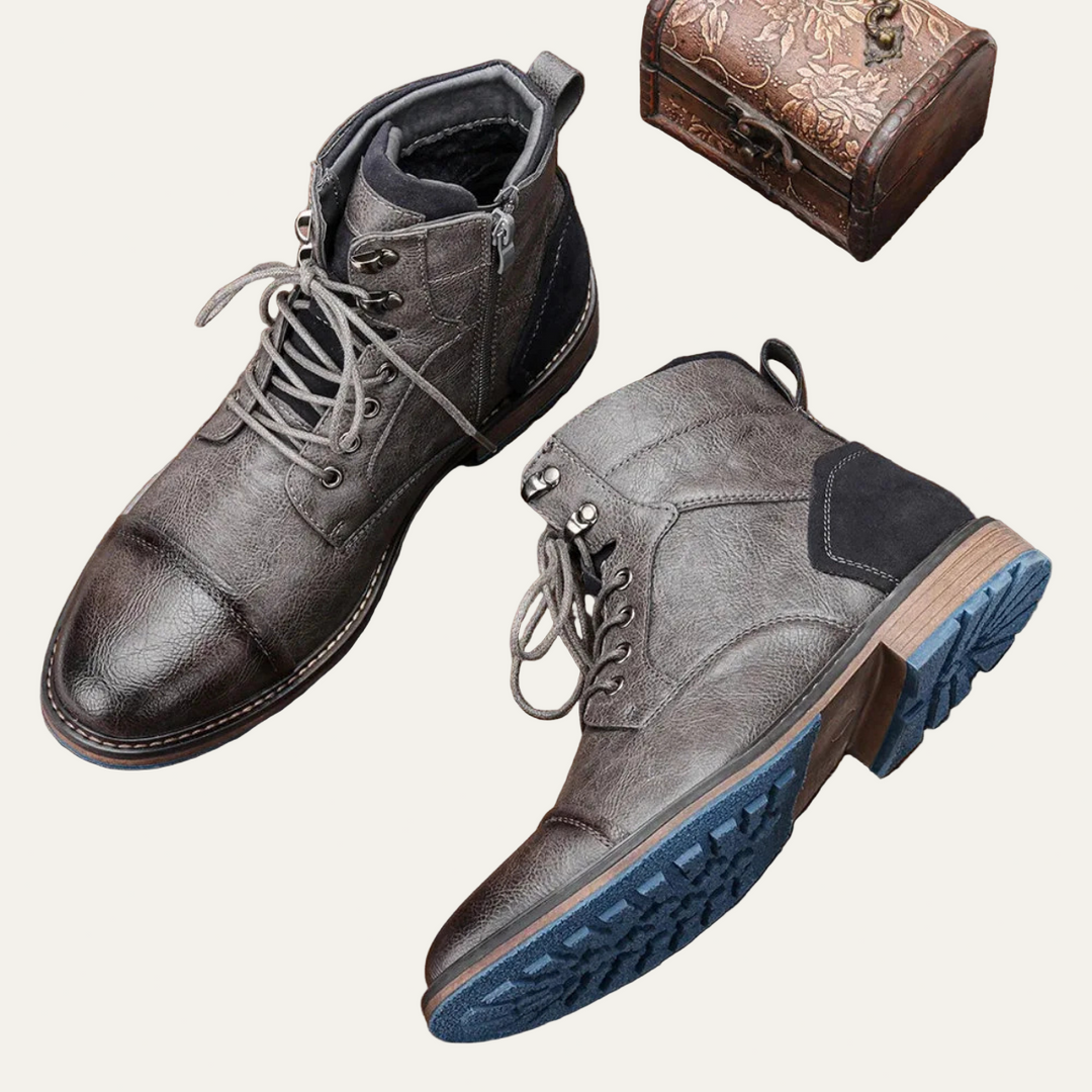 Mens Leather Combat Boots Textured Design