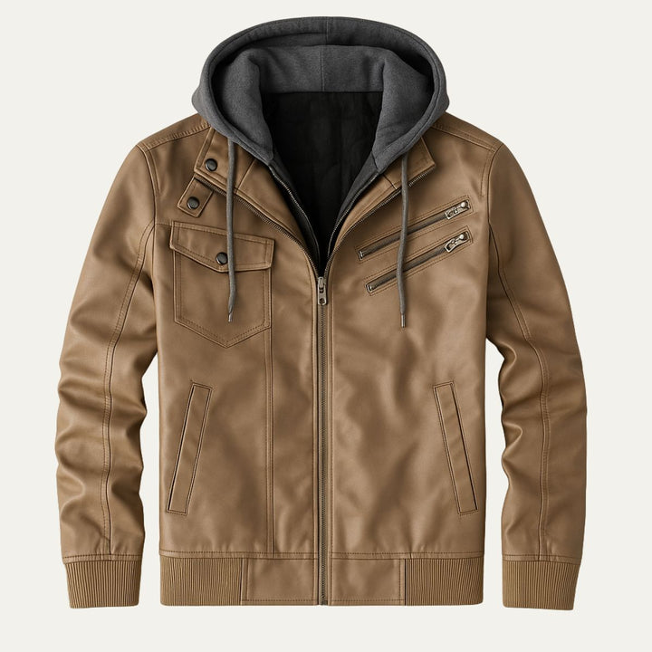 Mens Moto Bomber Jacket Faux Leather Hybrid
