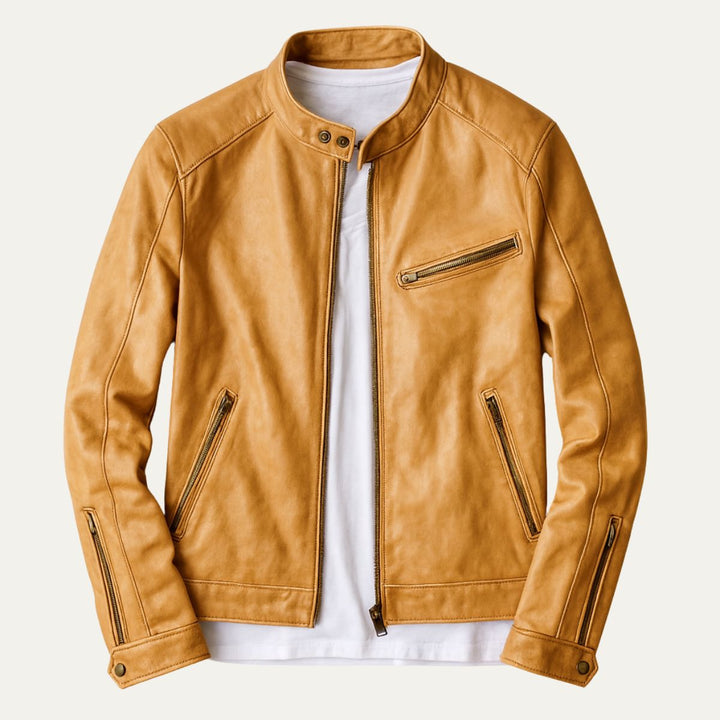 Mens Faux Leather Jacket Racer Style Slim Fit