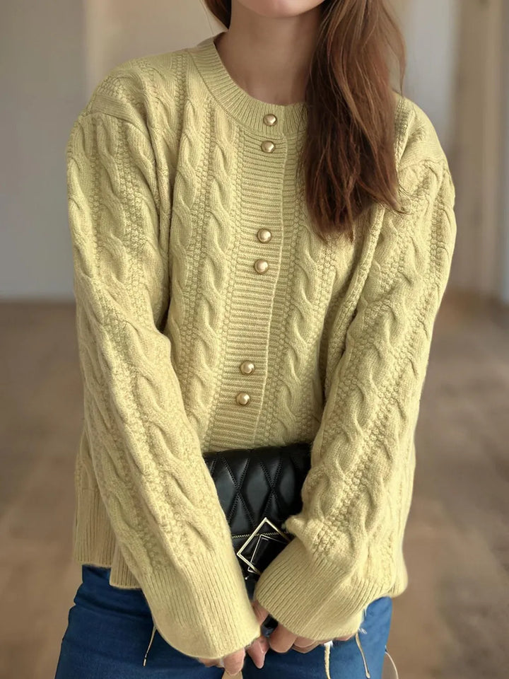 Womens Button Cardigan Sweater Cozy Crew Neck