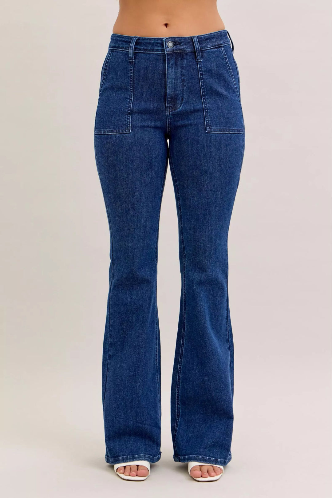 Womens High Waist Wide Leg Jeans with Pocket Details - BritishMode
