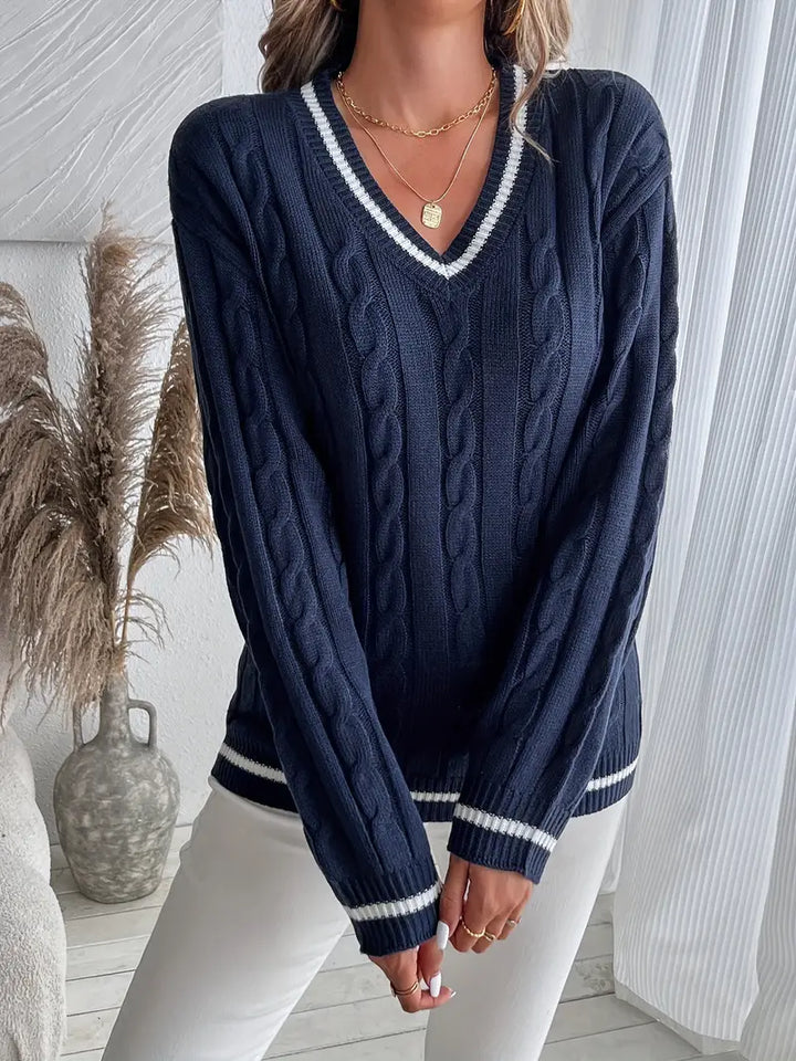 Womens V-Neck Knit Sweater Cozy Warm Fit