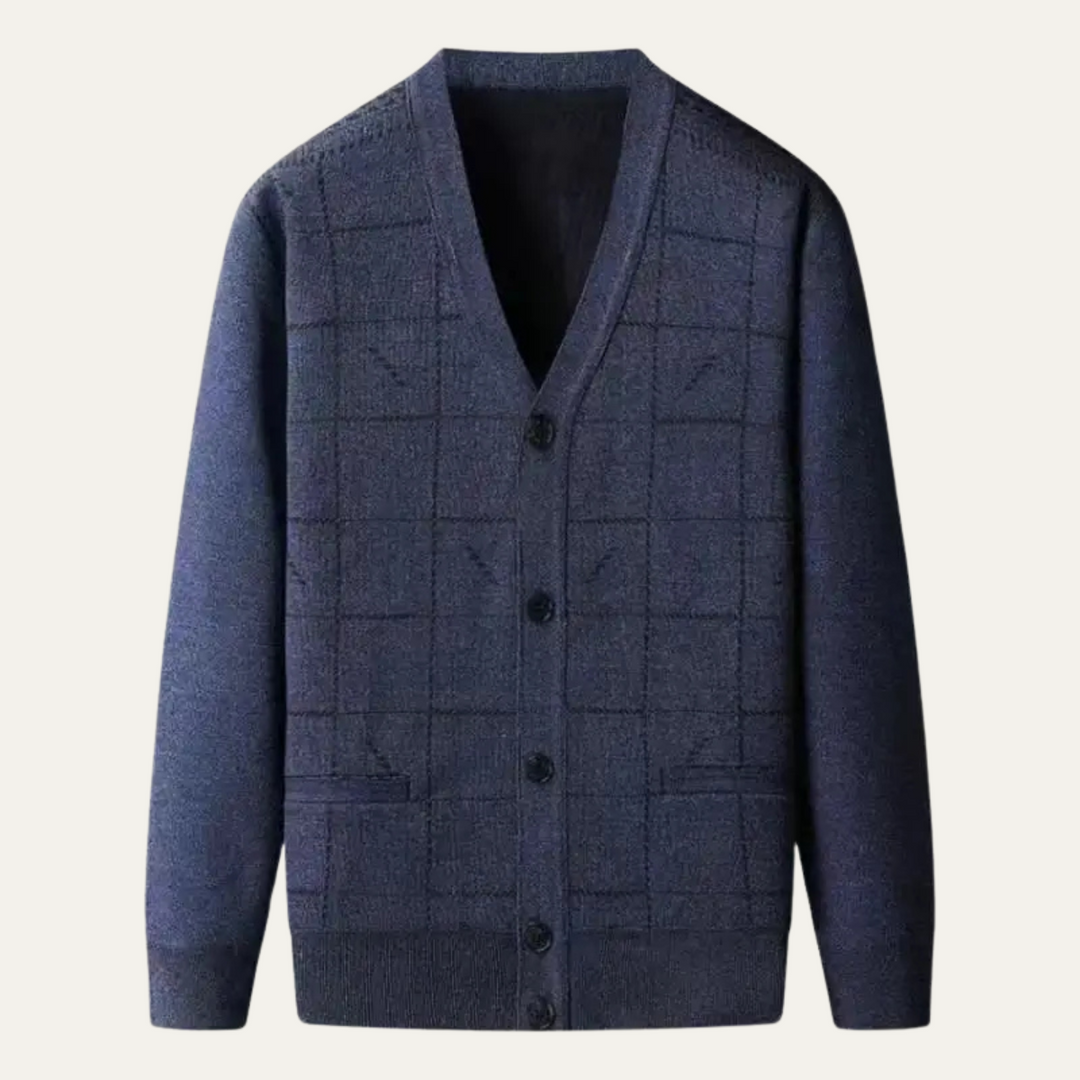 Mens V-Neck Knit Cardigan Classic Fit with Pockets