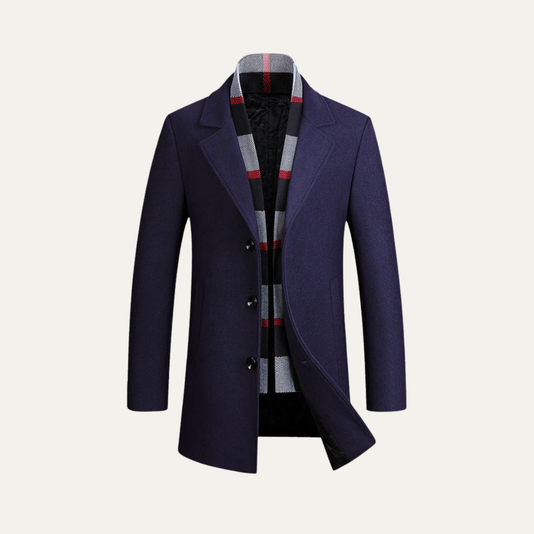 Mens Wool Overcoat with Scarf Detail Elegant Fit - BritishMode