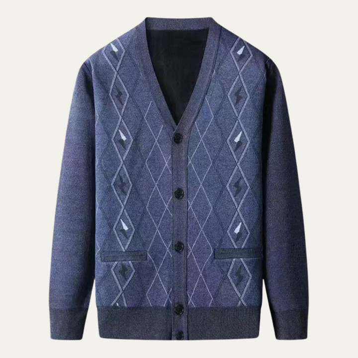 Mens V-Neck Knit Cardigan Classic Fit with Pockets - BritishMode