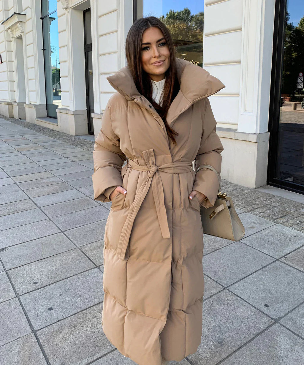 Womens Long Coat with Belt Elegant Outerwear