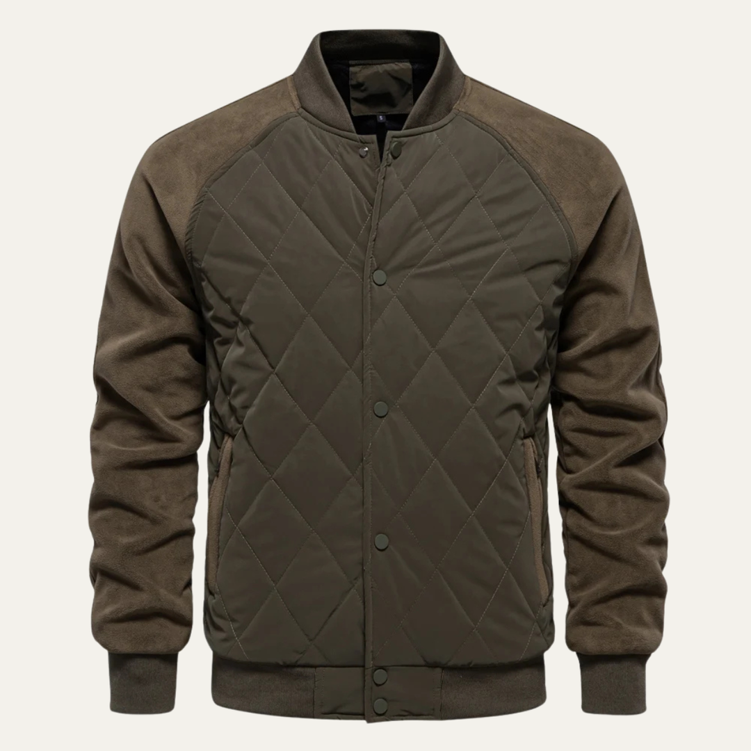 Mens Quilted Bomber Jacket with Ribbed Cuffs Warm Casual - BritishMode