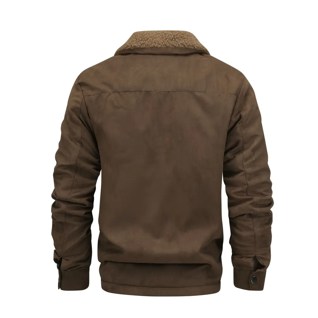 Mens Outdoor Jacket Teddy Fleece Lined Lapel Collar