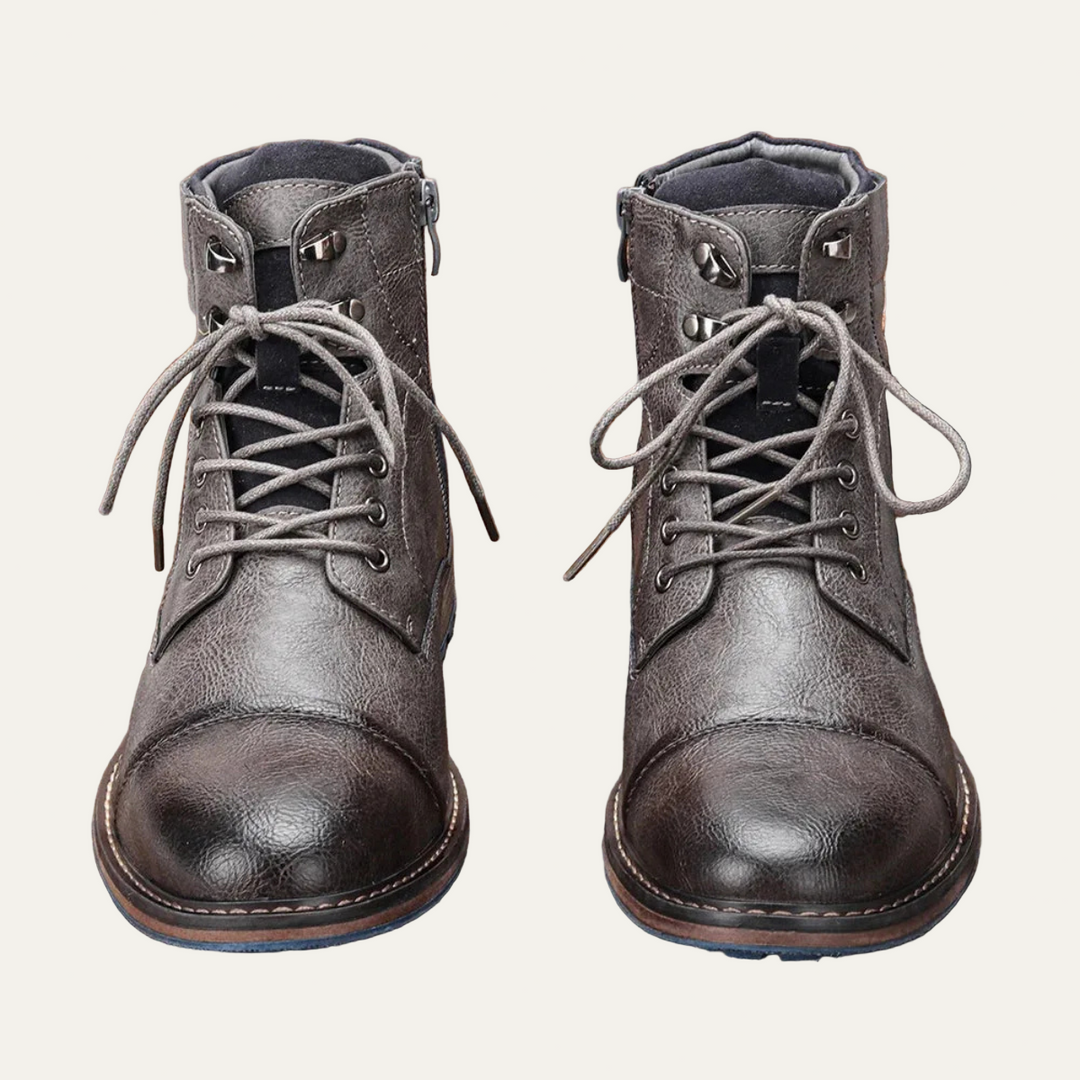 Mens Leather Combat Boots Textured Design