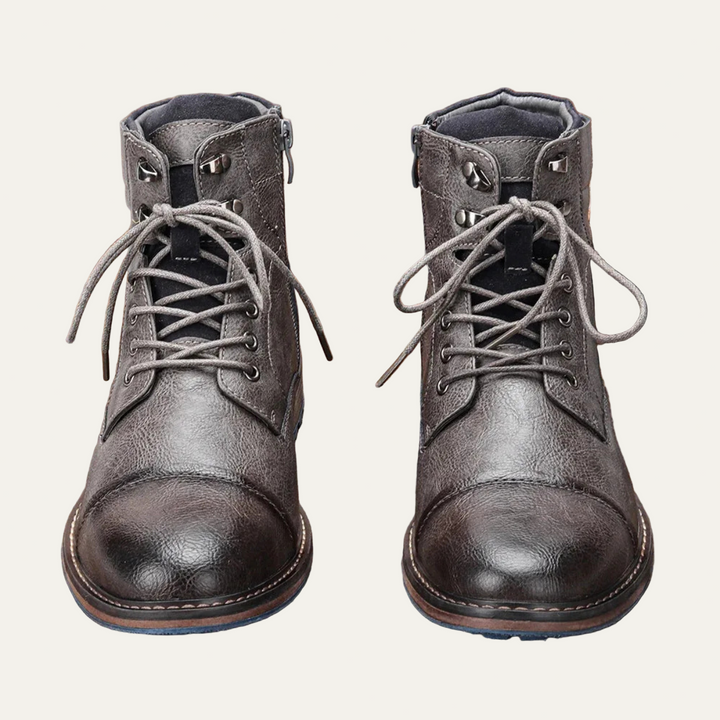 Mens Leather Combat Boots Textured Design