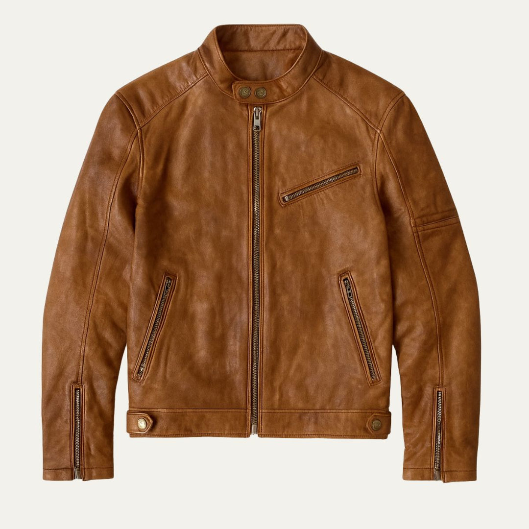 Mens Faux Leather Jacket Racer Style Slim Fit