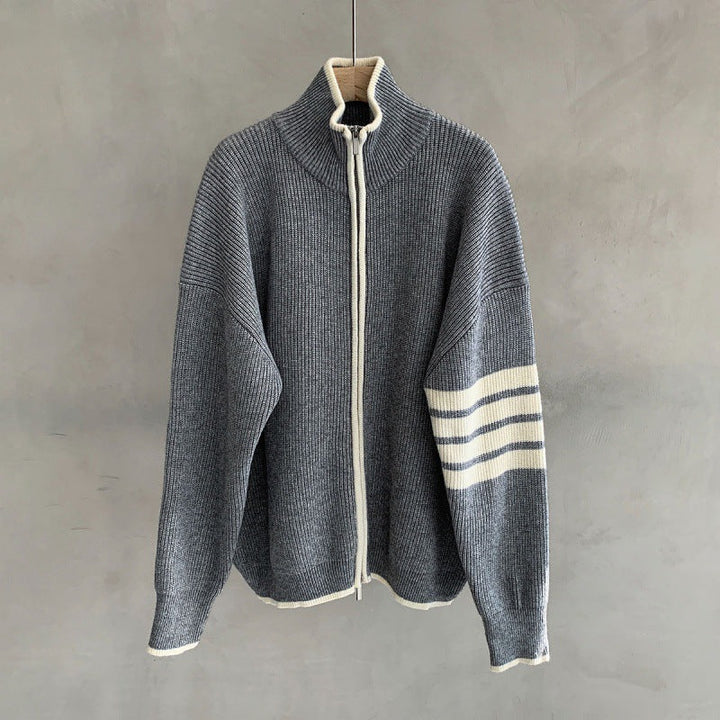 Mens Zip Sweater Striped Classic Fit