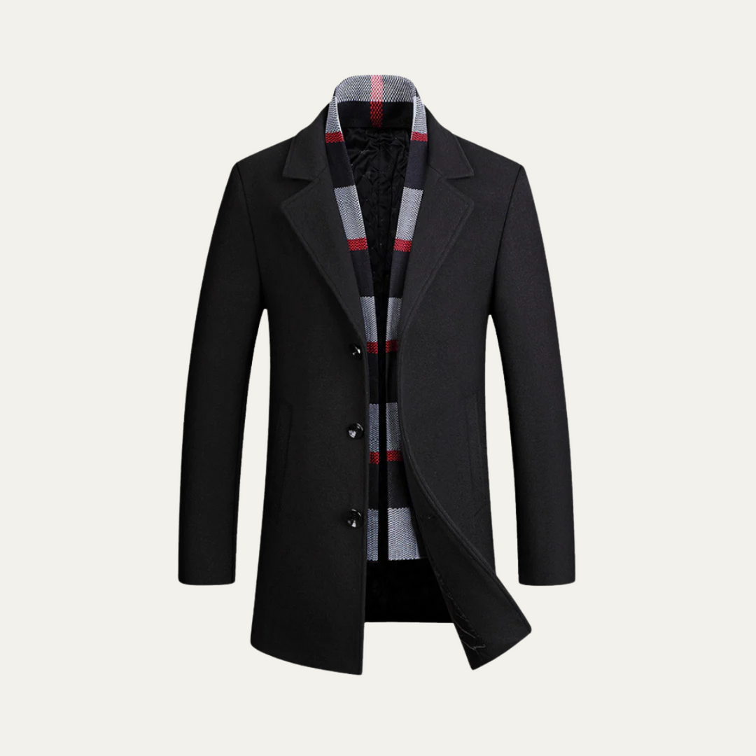 Mens Wool Overcoat with Scarf Detail Elegant Fit