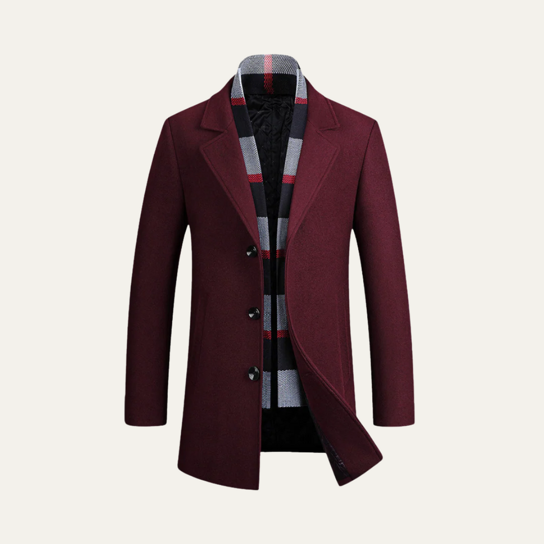 Mens Wool Overcoat with Scarf Detail Elegant Fit