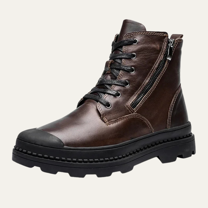 Mens Leather High Top Work Boots Zip Lace-Up