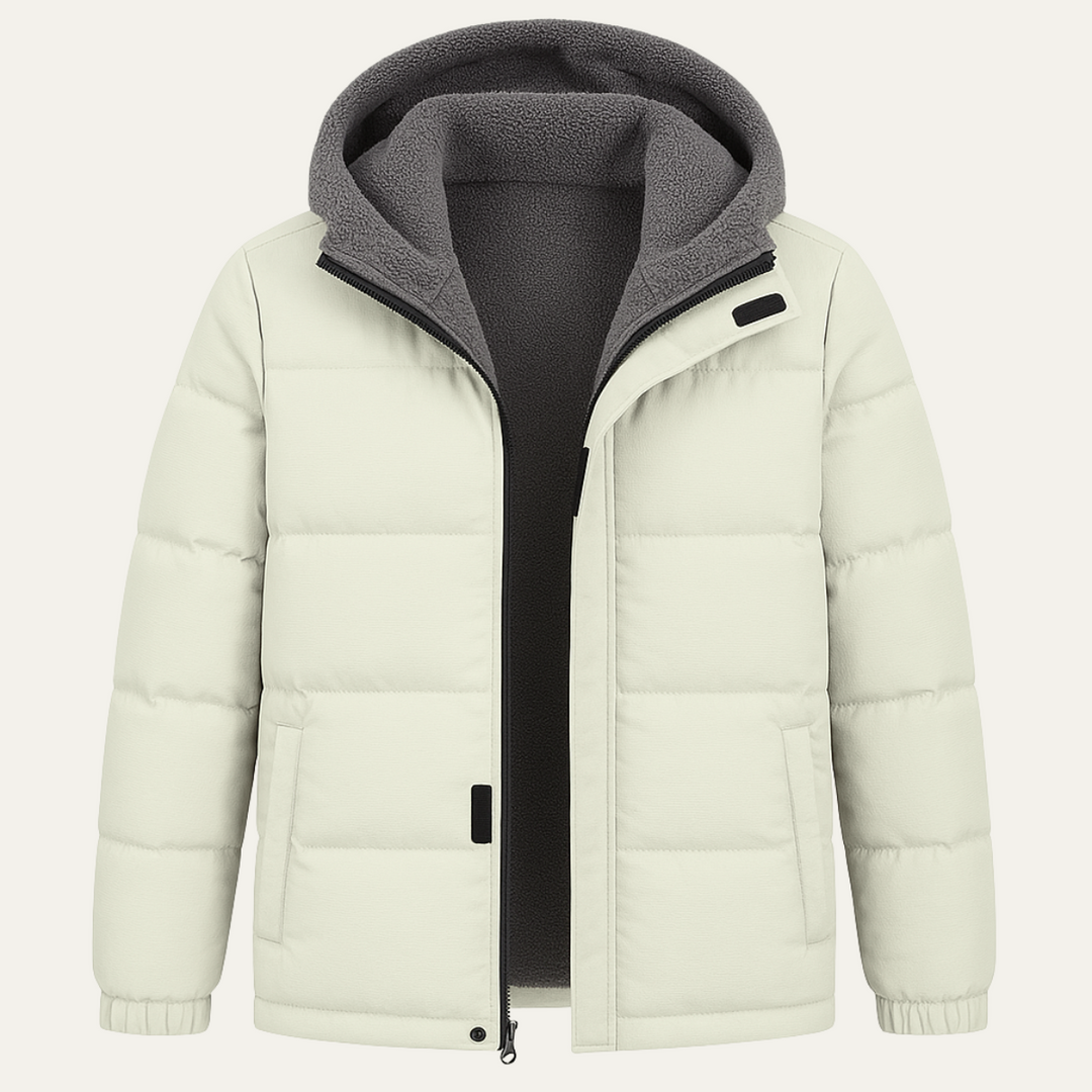 Mens Puffer Jacket with Hood Fleece Lining Zip-Up - BritishMode
