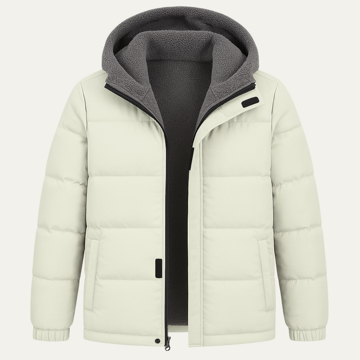 Mens Puffer Jacket with Hood Fleece Lining Zip-Up - BritishMode
