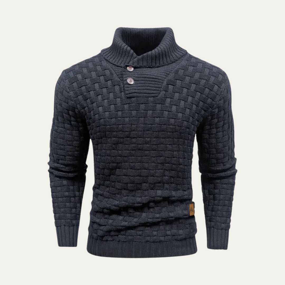Mens Knit Sweater Textured Basketweave Shawl Collar