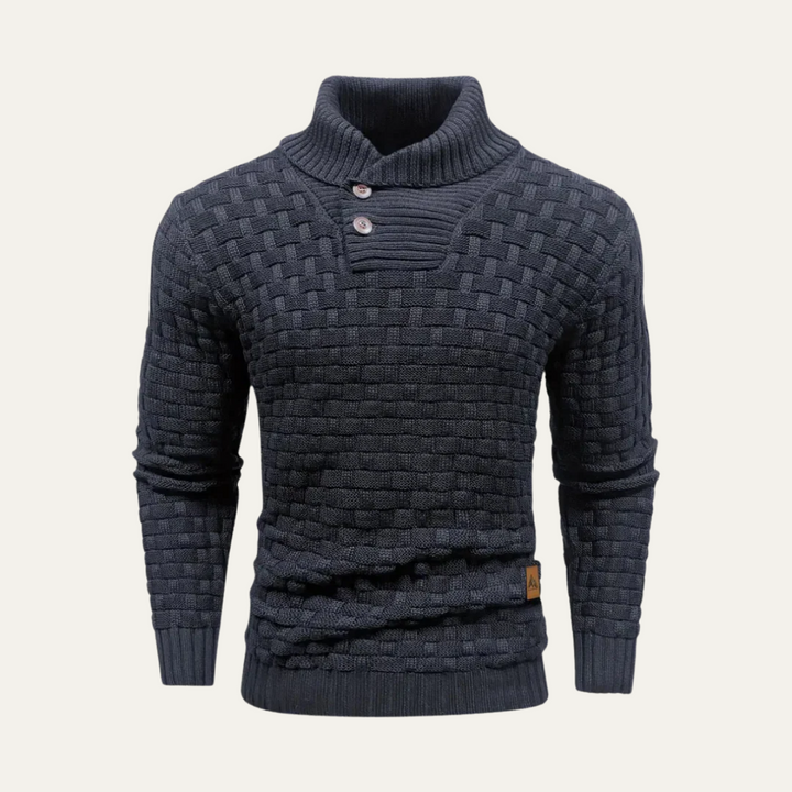 Mens Knit Sweater Textured Basketweave Shawl Collar
