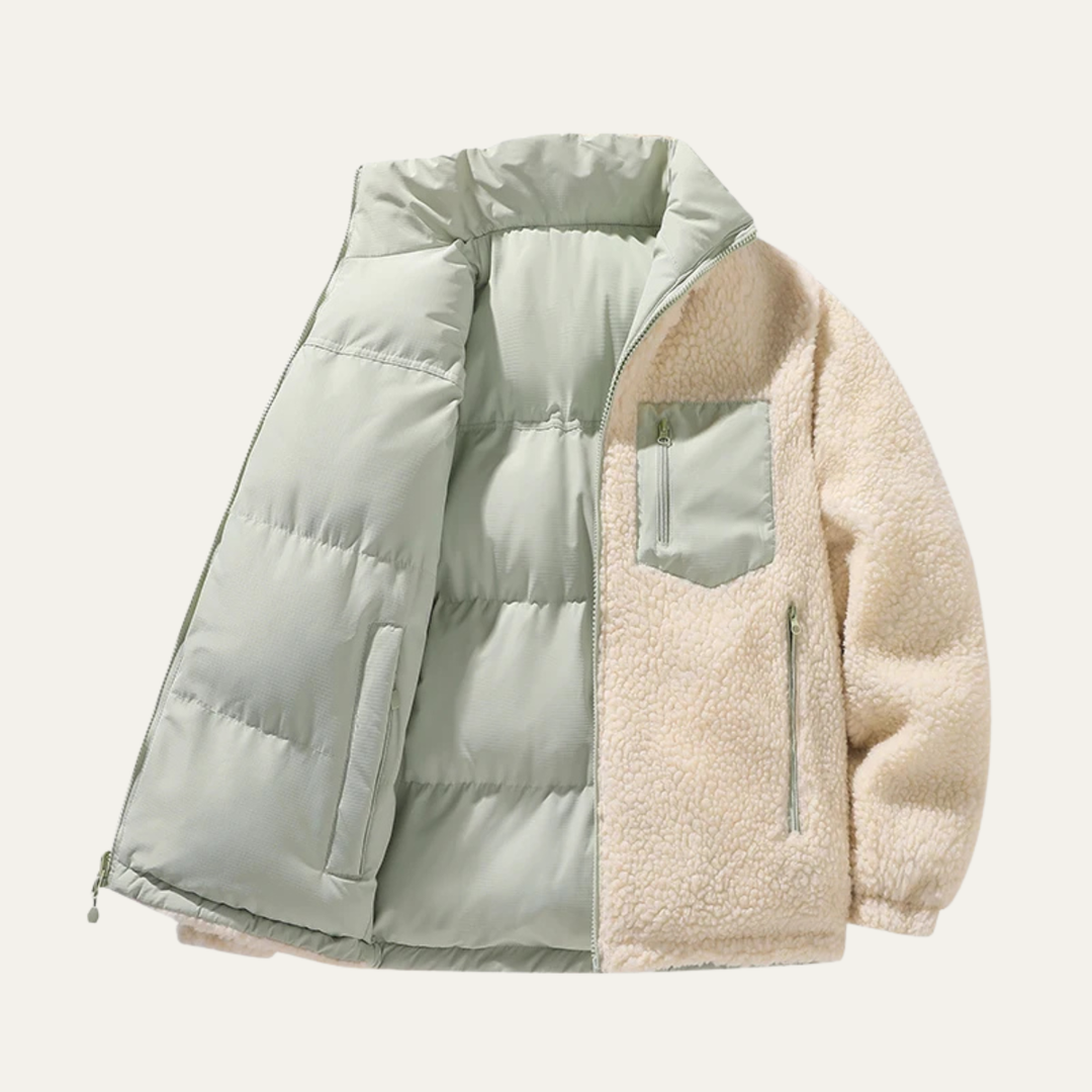 Mens Reversible Sherpa Fleece Zip-Up Jacket Parka