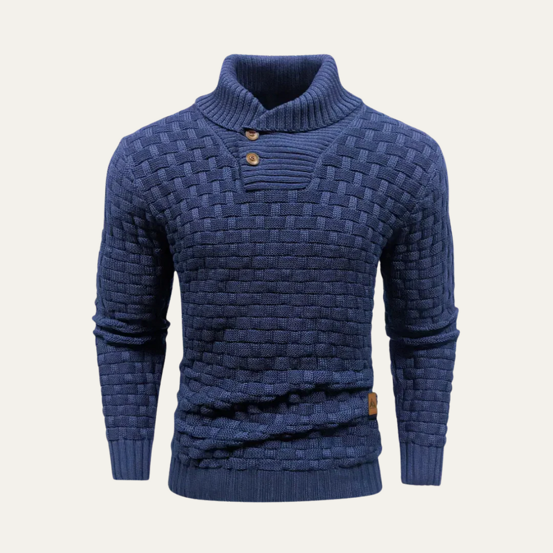 Mens Knit Sweater Textured Basketweave Shawl Collar