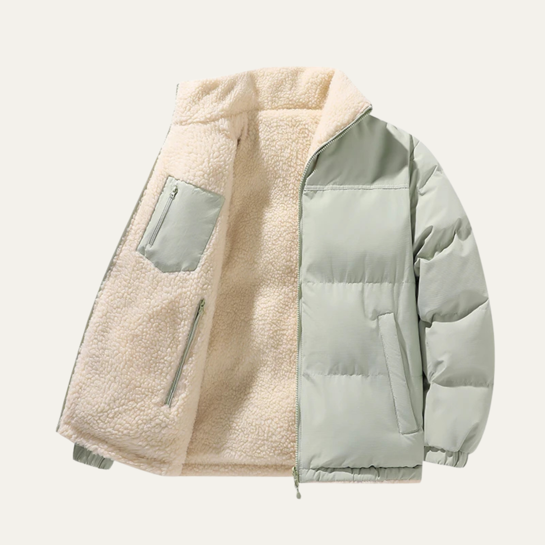 Mens Reversible Sherpa Fleece Zip-Up Jacket Parka