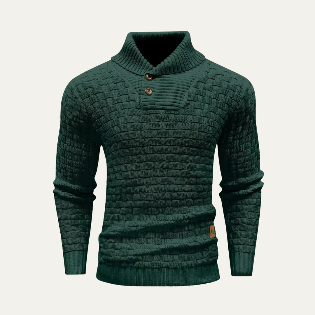 Mens Knit Sweater Textured Basketweave Shawl Collar