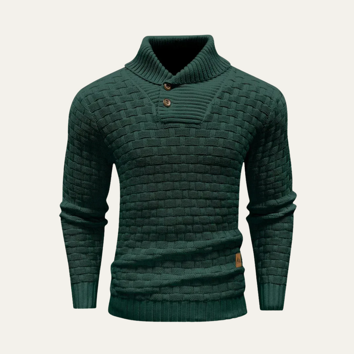Mens Knit Sweater Textured Basketweave Shawl Collar