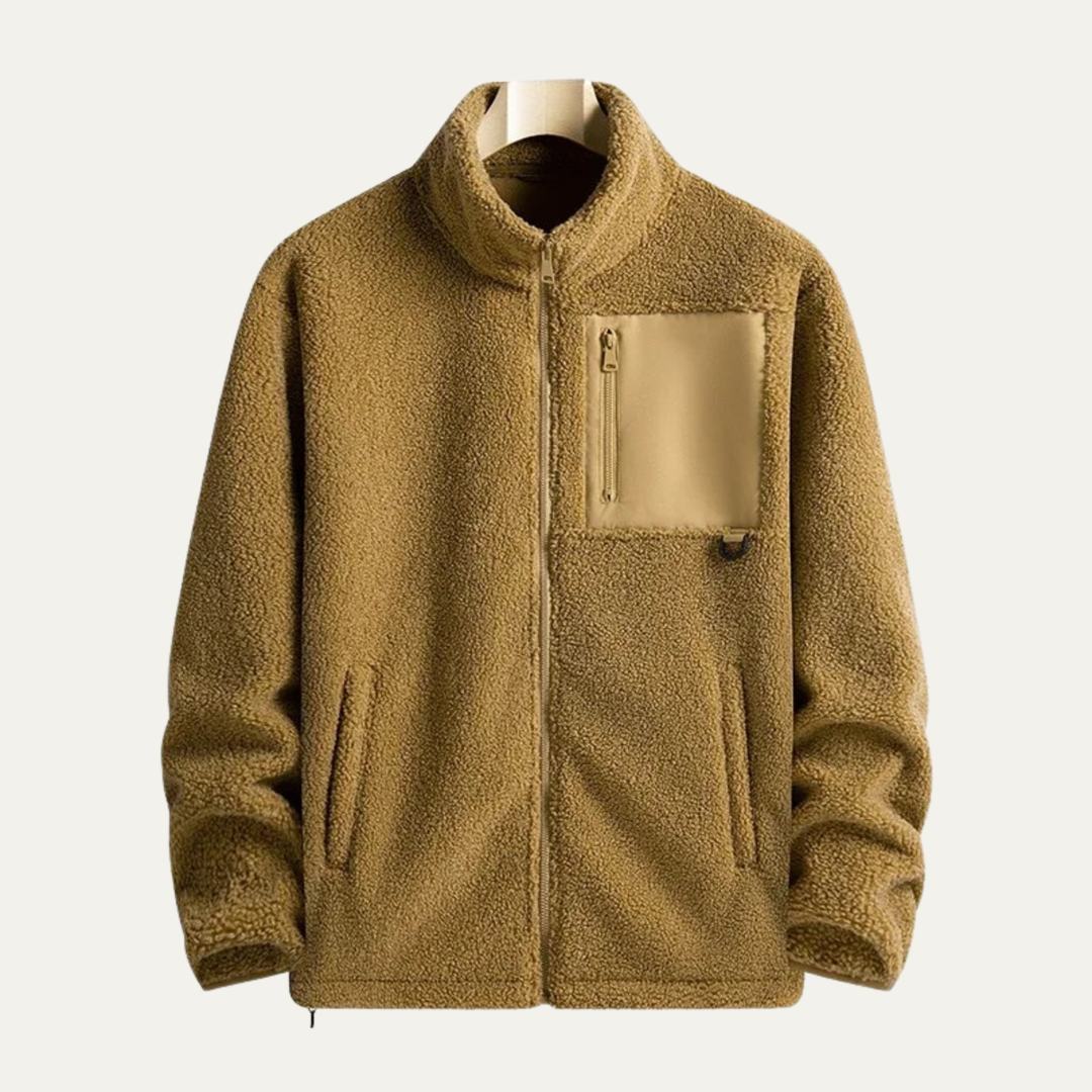 Mens Fleece Jacket Zip-Up Warm Stand Collar