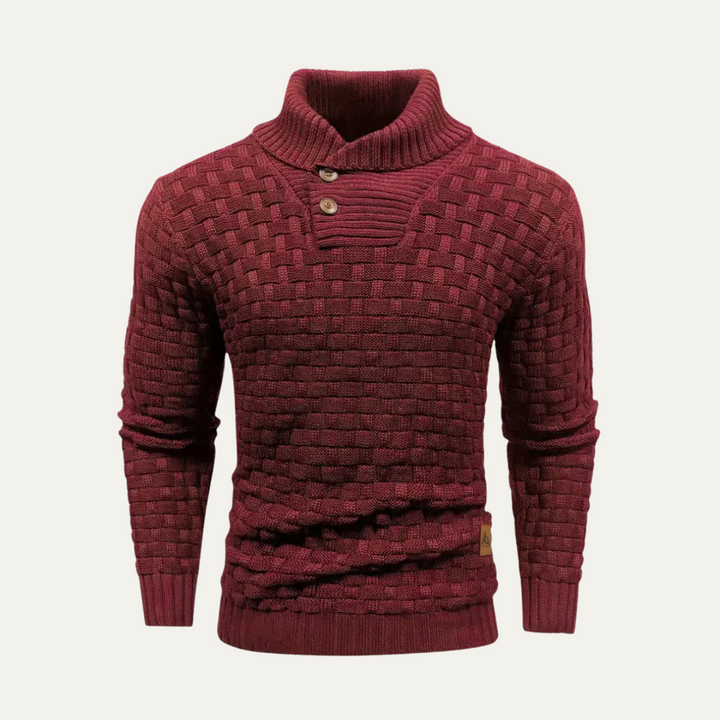 Mens Knit Sweater Textured Basketweave Shawl Collar
