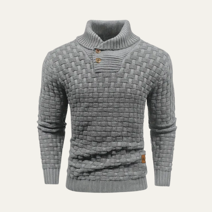 Mens Knit Sweater Textured Basketweave Shawl Collar
