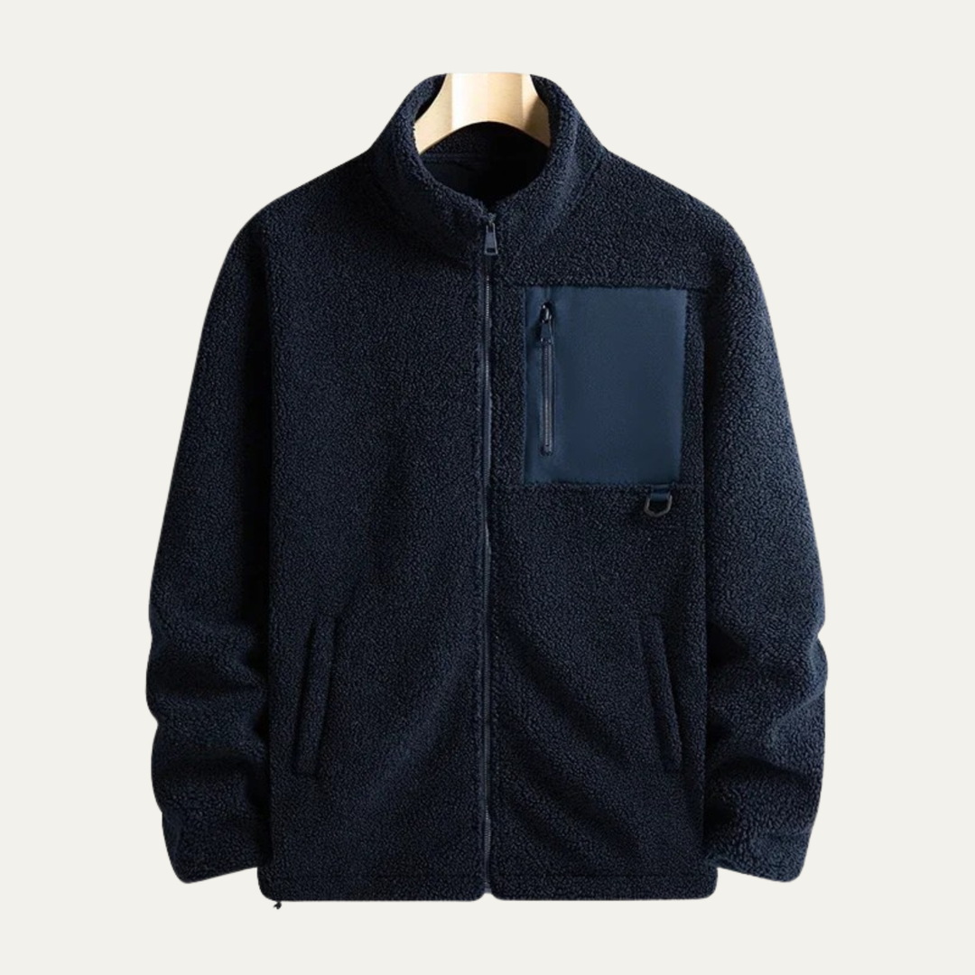 Mens Fleece Jacket Zip-Up Warm Stand Collar