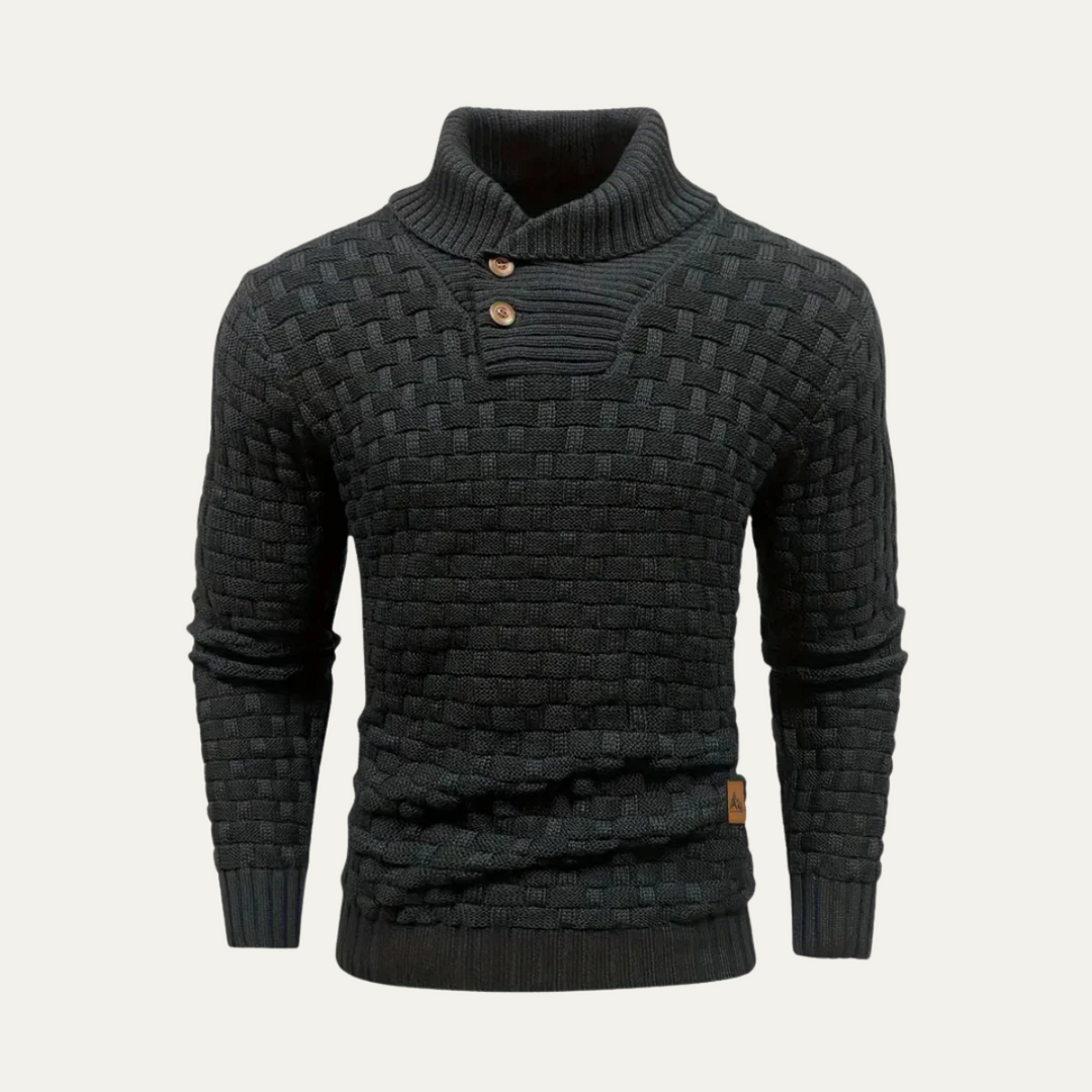 Mens Knit Sweater Textured Basketweave Shawl Collar