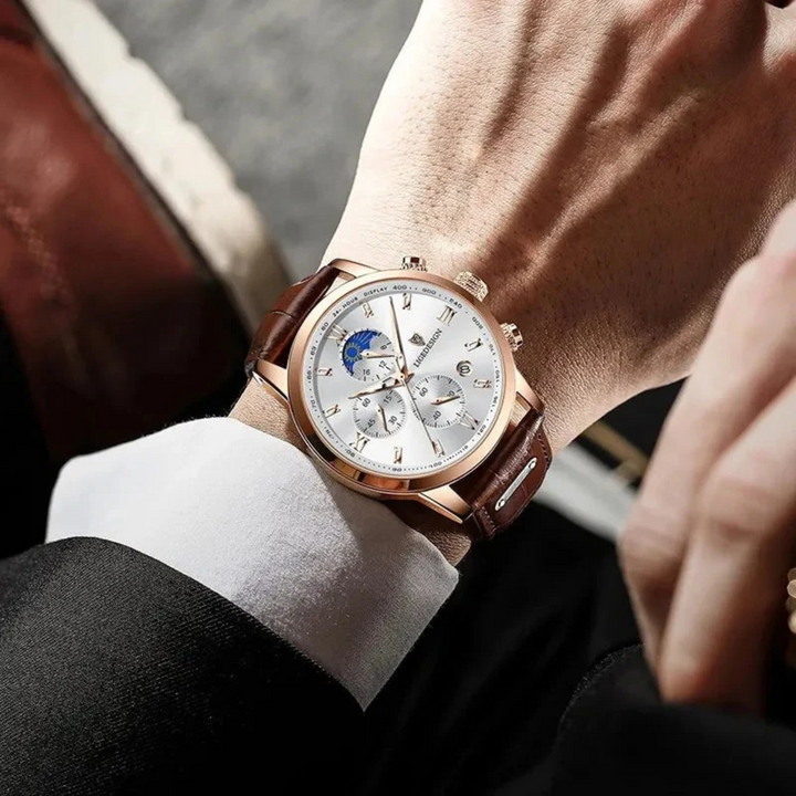 Mens Quartz Chronograph Watch Leather Strap