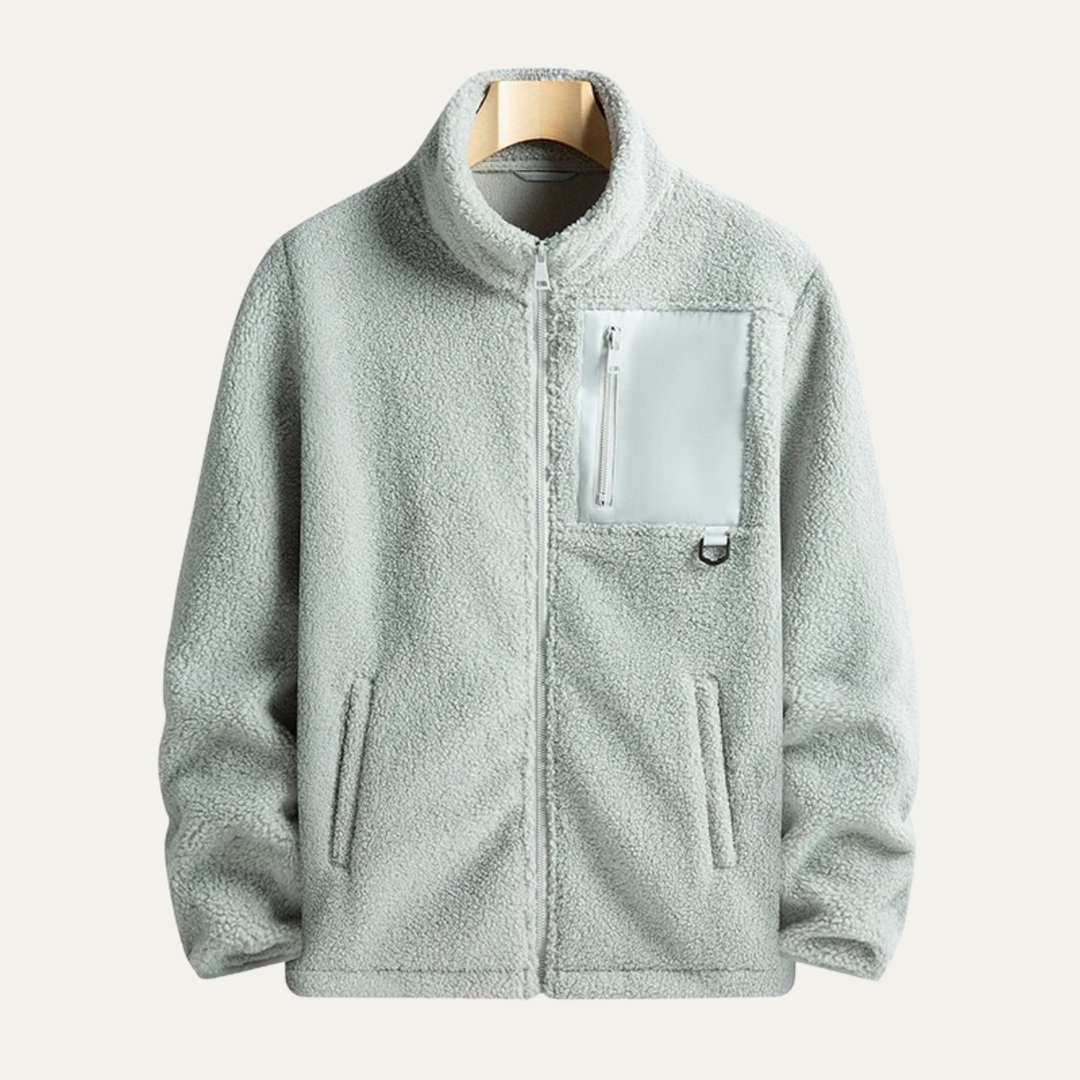 Mens Fleece Jacket Zip-Up Warm Stand Collar