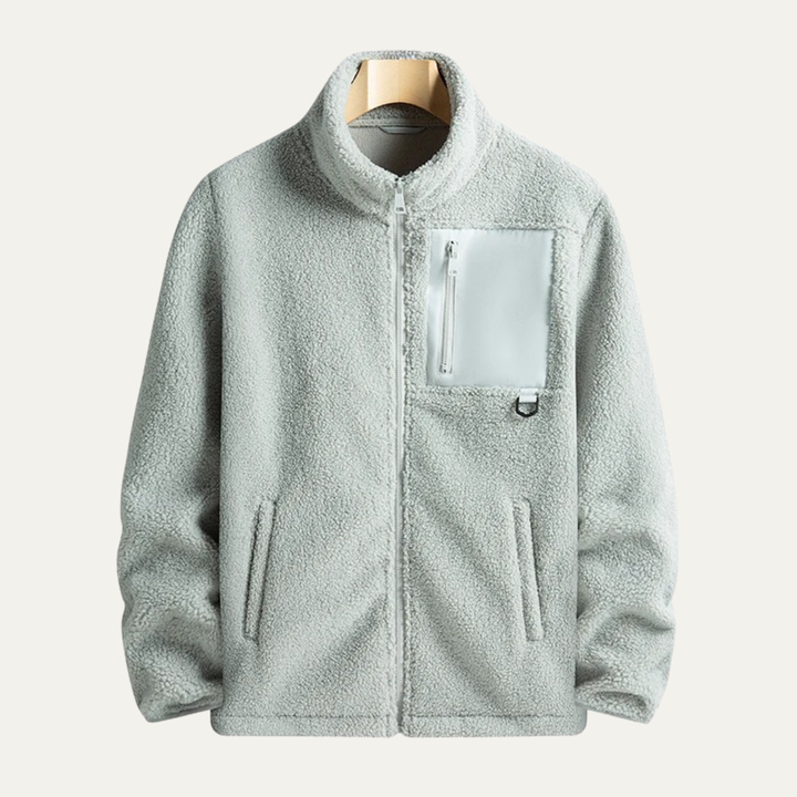 Mens Fleece Jacket Zip-Up Warm Stand Collar