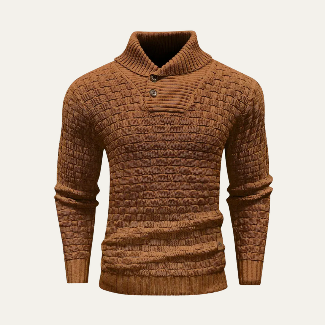 Mens Knit Sweater Textured Basketweave Shawl Collar