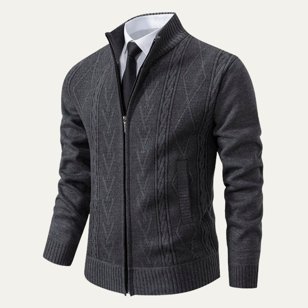Mens Knitted Zip-Up Nordic Cardigan Winter Fit