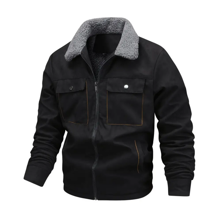 Mens Outdoor Jacket Teddy Fleece Lined Lapel Collar