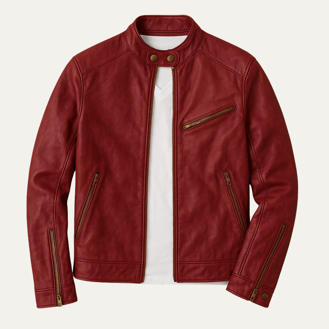 Mens Faux Leather Jacket Racer Style Slim Fit
