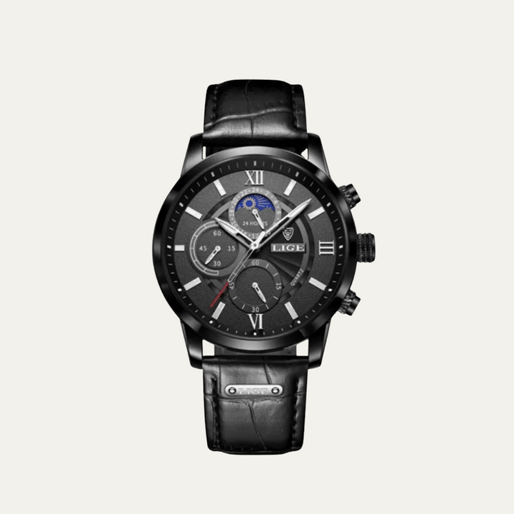 Mens Quartz Chronograph Watch Leather Strap
