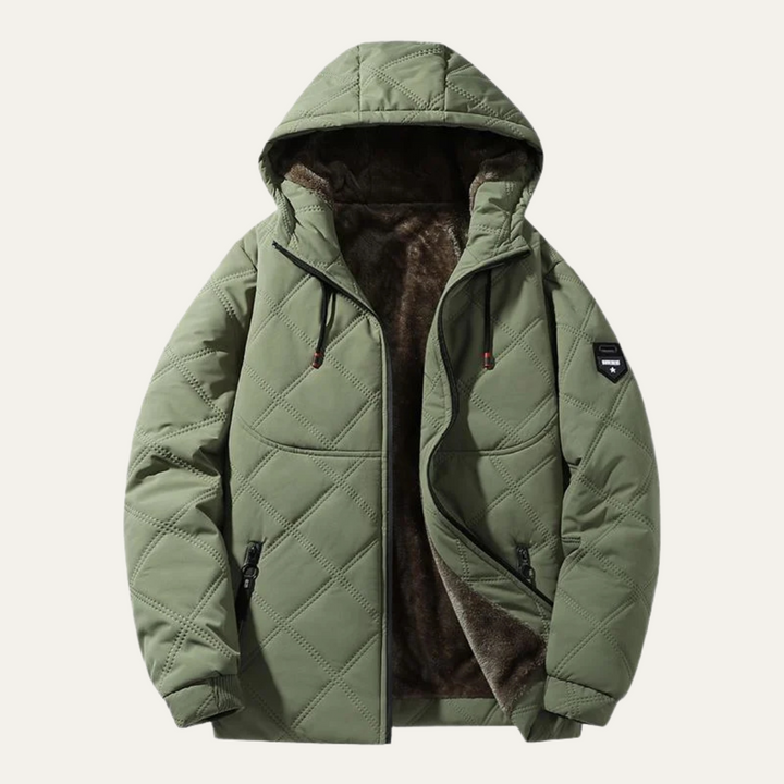 Mens Quilted Jacket with Fleece Lining Warm Winter