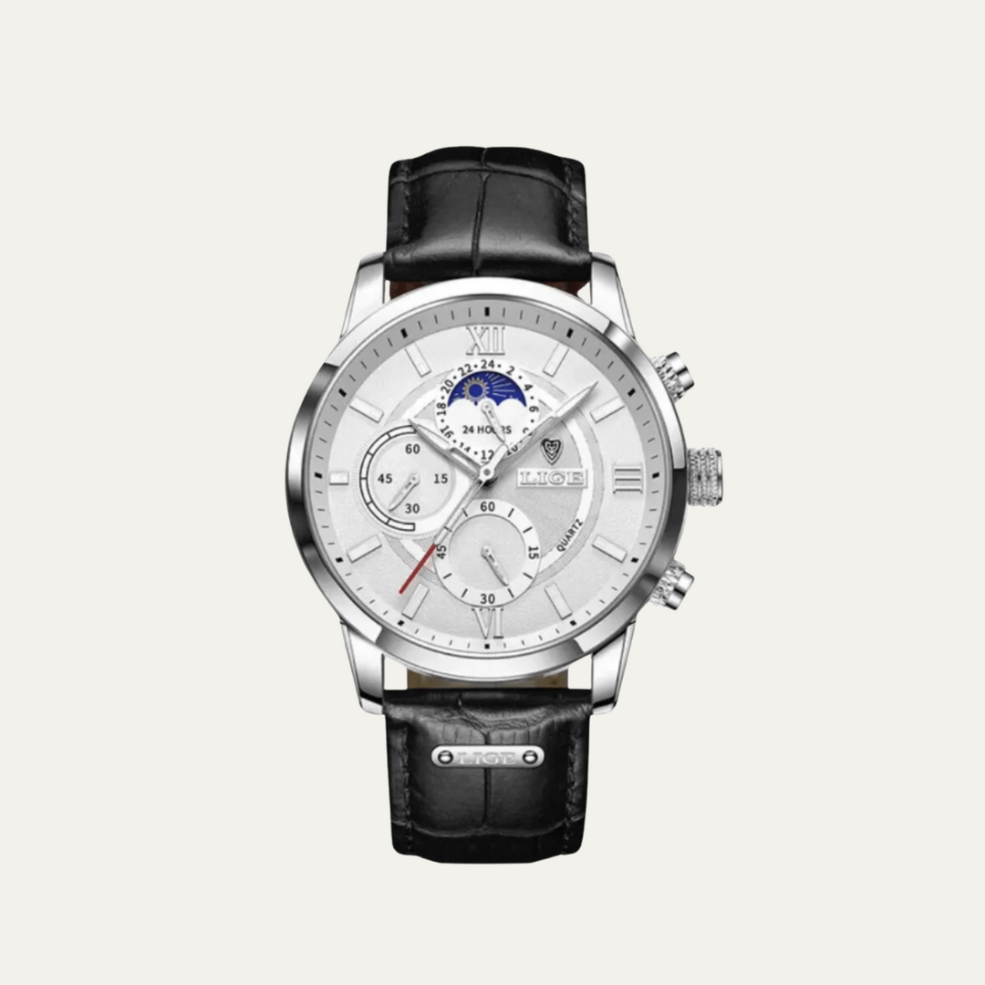 Mens Quartz Chronograph Watch Leather Strap