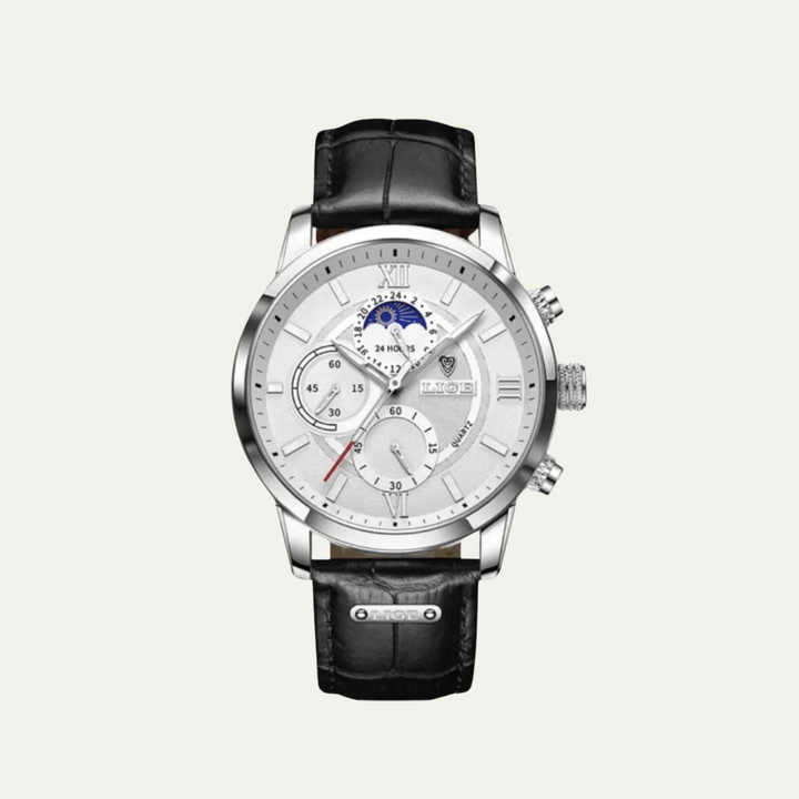 Mens Quartz Chronograph Watch Leather Strap
