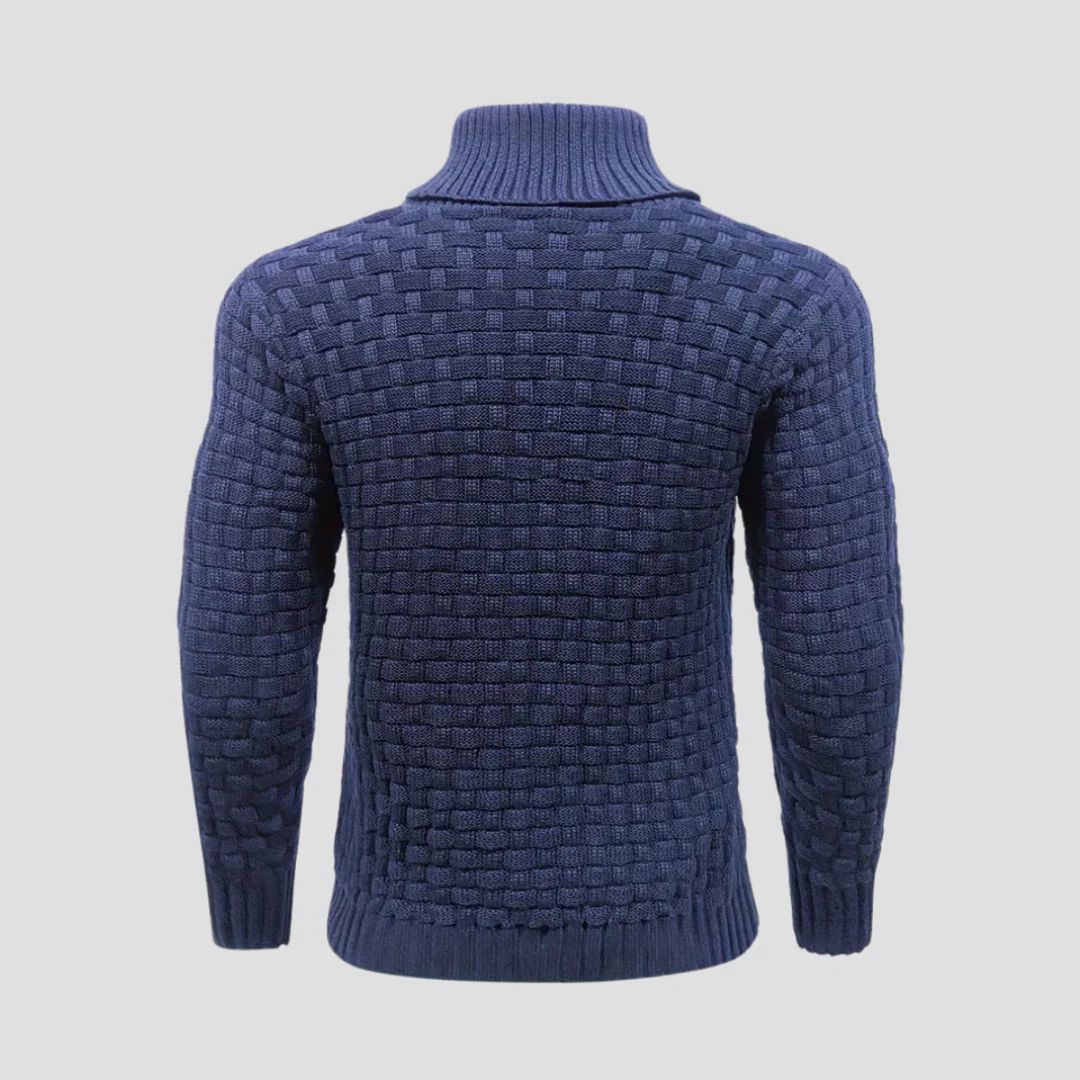 Mens Knit Sweater Textured Basketweave Shawl Collar