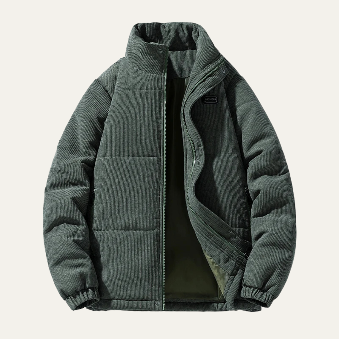Mens Corduroy Puffer Jacket Warm Padded Winter Fit
