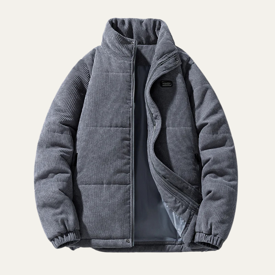 Mens Corduroy Puffer Jacket Warm Padded Winter Fit - BritishMode