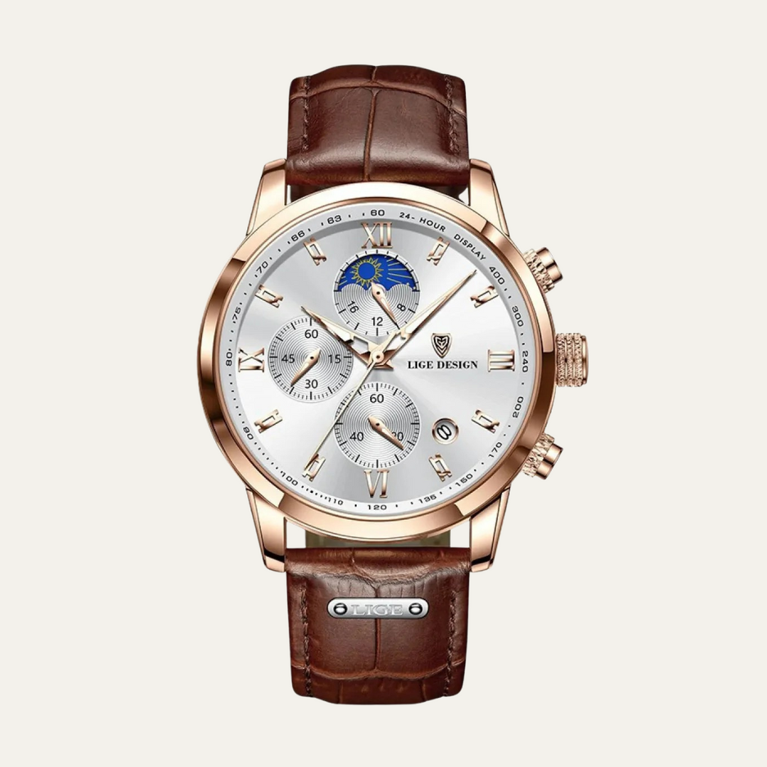Mens Quartz Chronograph Watch Leather Strap - BritishMode