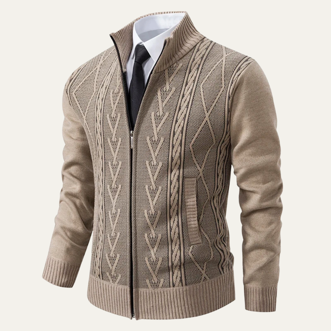 Mens Knitted Zip-Up Nordic Cardigan Winter Fit